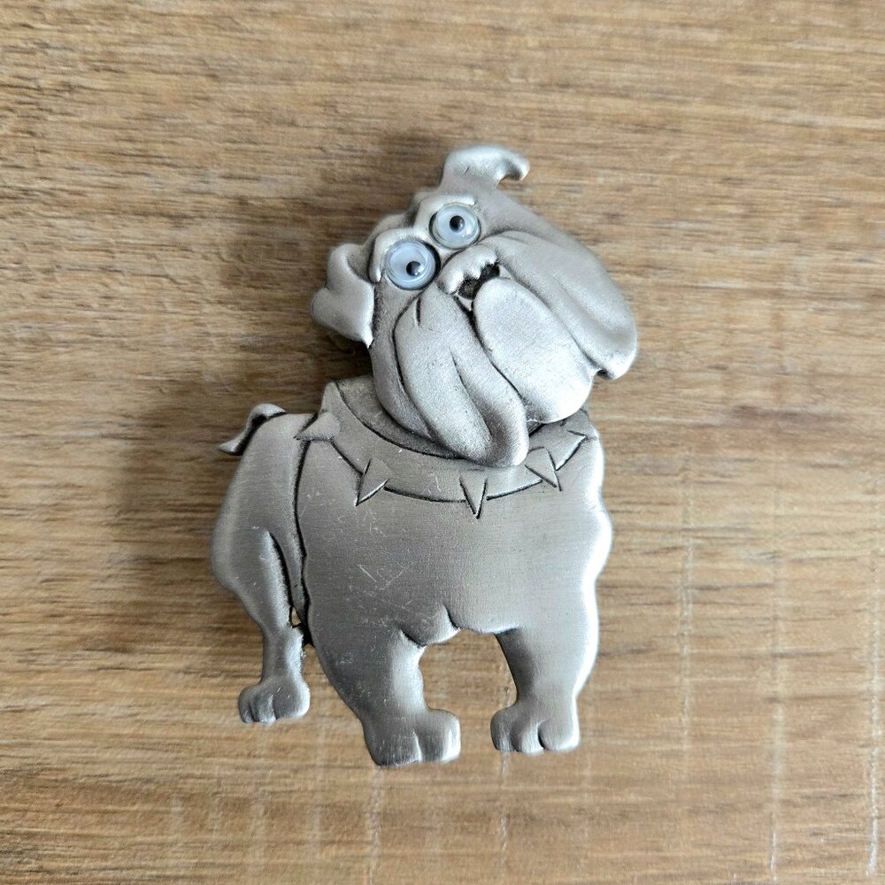Vintage 1980s JJ Jonette pewter bulldog brooch/pin with articulated moving head